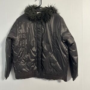 OFFLINE by Aerie Women's Puffer Jacket Faux Fur Hood Charcoal Gray‎ Size L